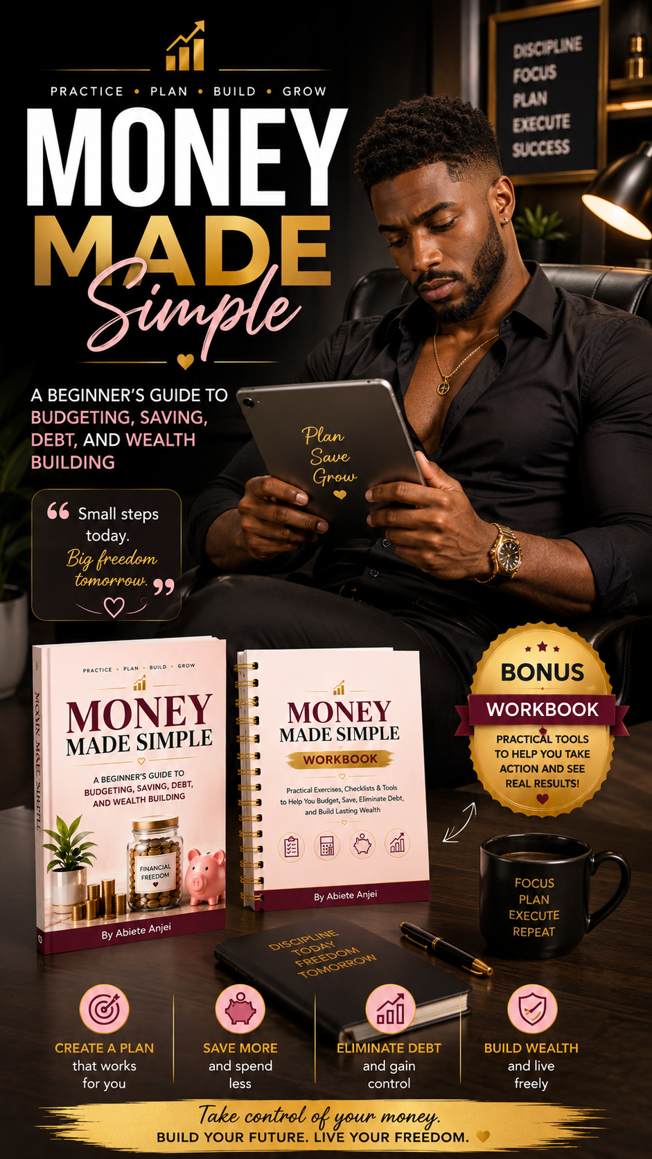 Money Made Simple ebook and workbook on a desk